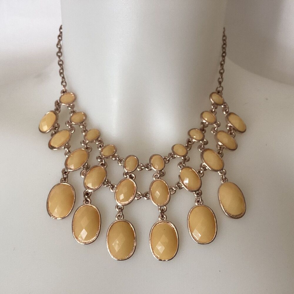 Chunky 16" Golden Yellow oval 3 layer Necklace Gold Tone Chain w/Lobster Clasp